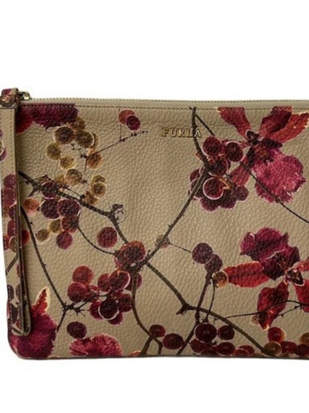 FURLA Beige Pink Multi Leather Pouch